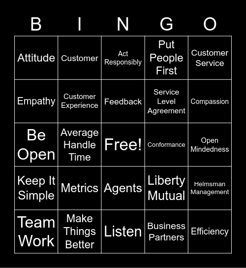 Customer Experience Week Bingo Card