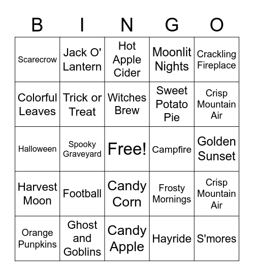 Autum Bingo Card