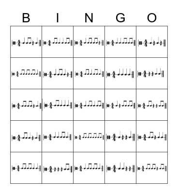 Rhythm Bingo Level 1 Bingo Card