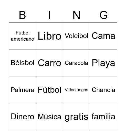 vacaciones Bingo Card