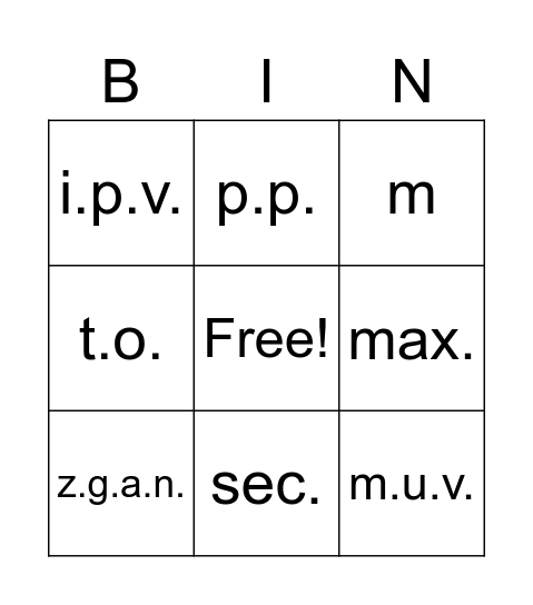 Afkortingen Bingo Card