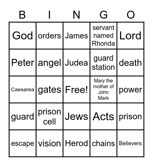 Peter's escape from prison Bingo Card