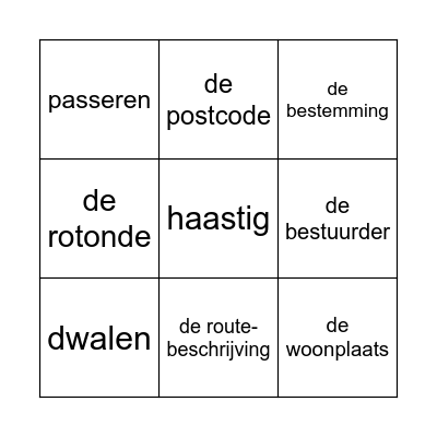 Onderweg Bingo Card