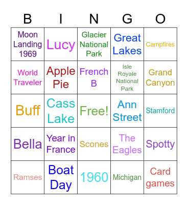 Colleen's 60th Birthday Bingo Card