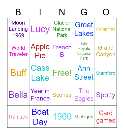 Colleen's 60th Birthday Bingo Card