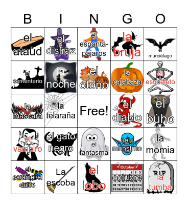 La noche de brujas vocabulario Bingo Card