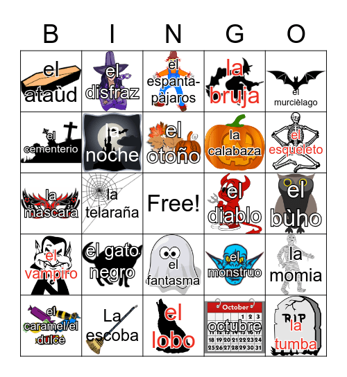 La noche de brujas vocabulario Bingo Card