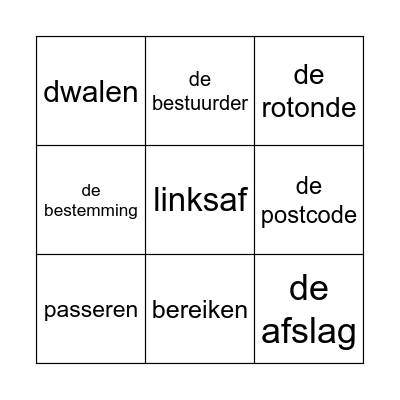 Onderweg Bingo Card