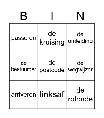 Onderweg Bingo Card