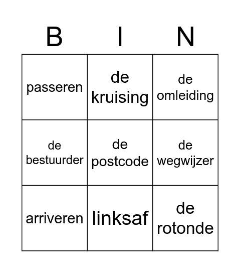 Onderweg Bingo Card