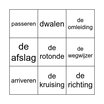 Onderweg Bingo Card