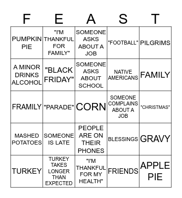 THANKSGIVING BINGO Card