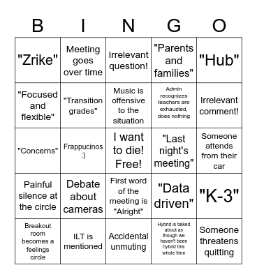 Staff Meeting Bingo Card