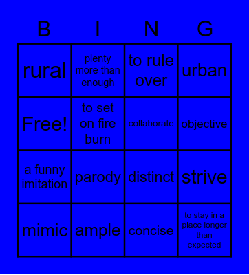 vocab words Bingo Card