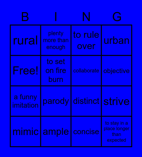 vocab words Bingo Card