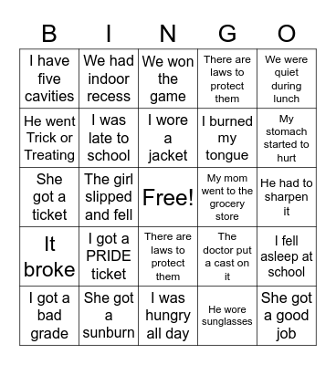 Cause and Effect Bingo Card