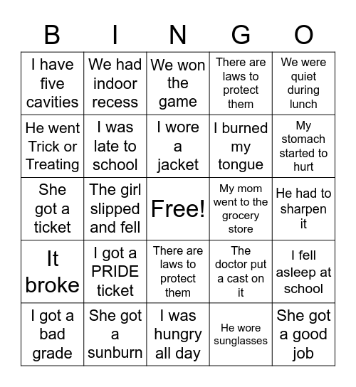 Cause and Effect Bingo Card
