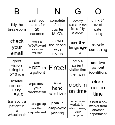 Rad Tech Week Bingo Card