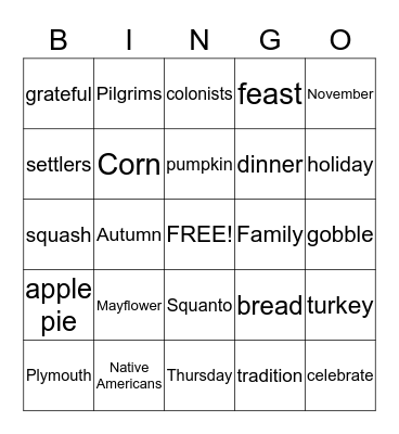 Thanksgiving Bingo! Bingo Card