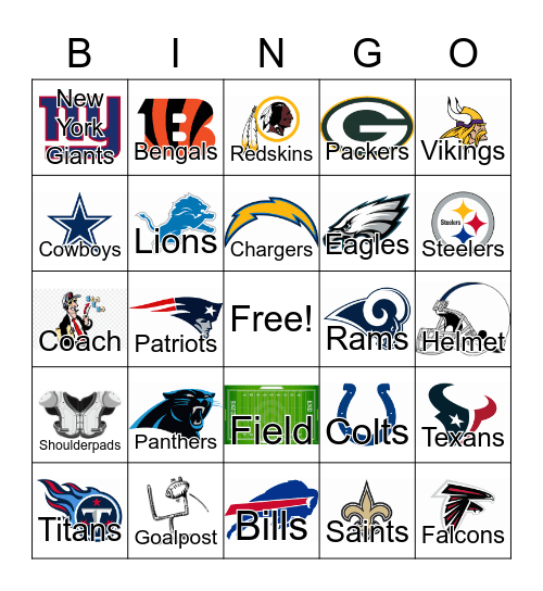 NFL football teams Bingo Card