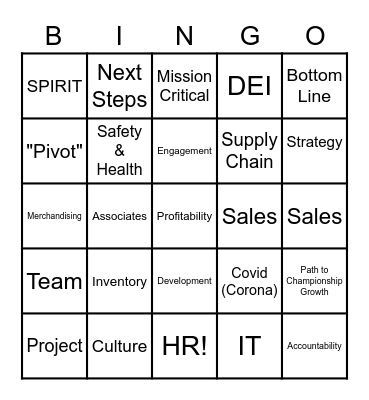 #OneTeam Rhythm Nation Bingo Card