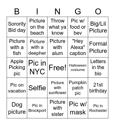 Social Media Bingo Card