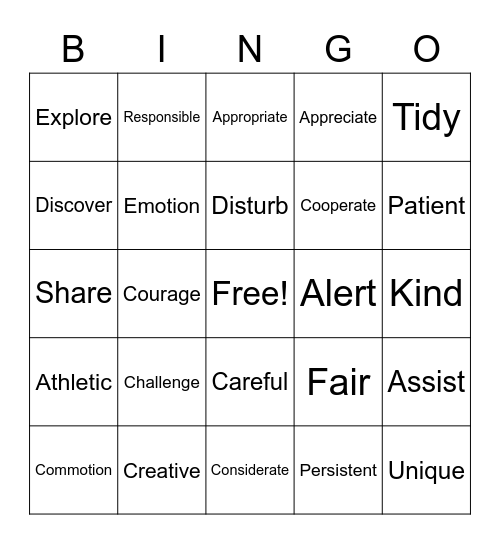 PREK BINGO WOO HOOO Bingo Card