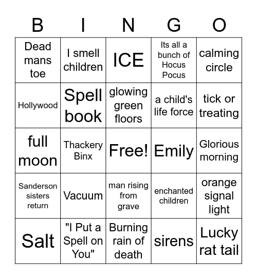 Hocus Pocus Bingo Card