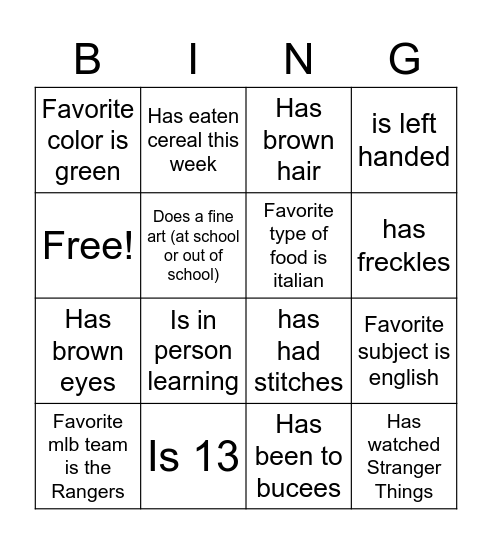 Untitled Bingo Card
