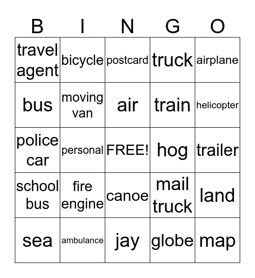 From Here To There Bingo Card