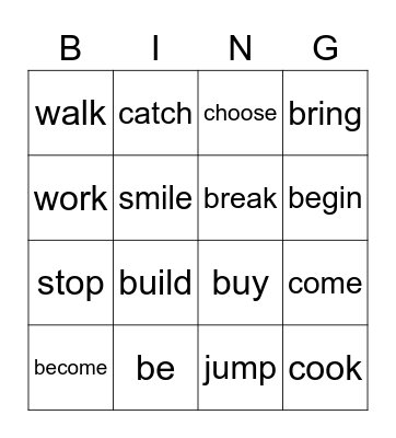 Irregular words Bingo Card
