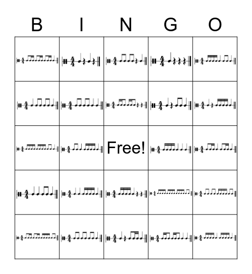 Rhythm Bingo Level 3 Bingo Card