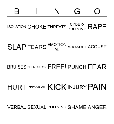 ABUSE Bingo Card
