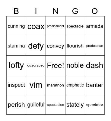 Vocabulary BINGO Card