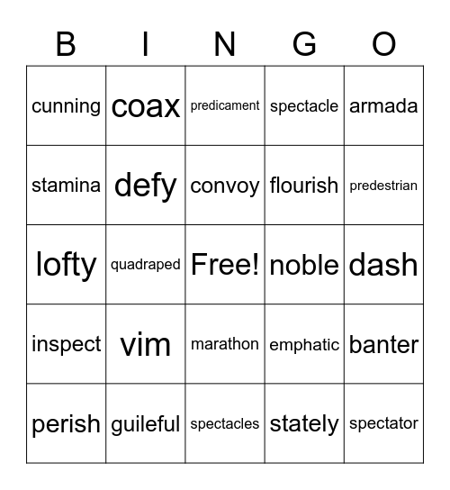 Vocabulary BINGO Card