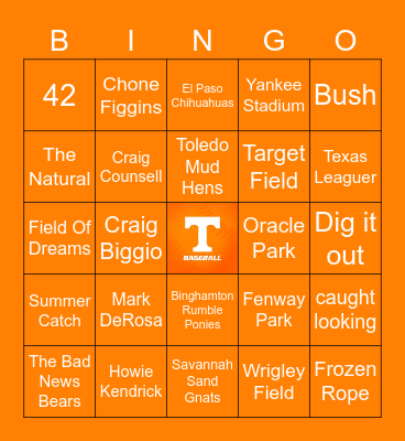 VOLS BASEBALL Bingo Card