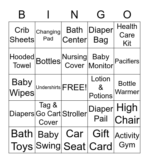 Baby Speedy Shower Bingo Card