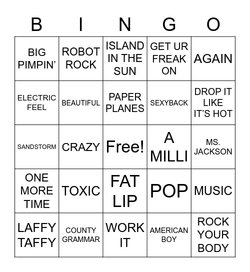 ROCK AND ROLL 2000'S Bingo Card