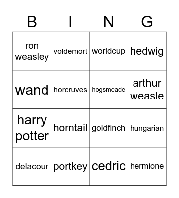 Harry potter Bingo Card
