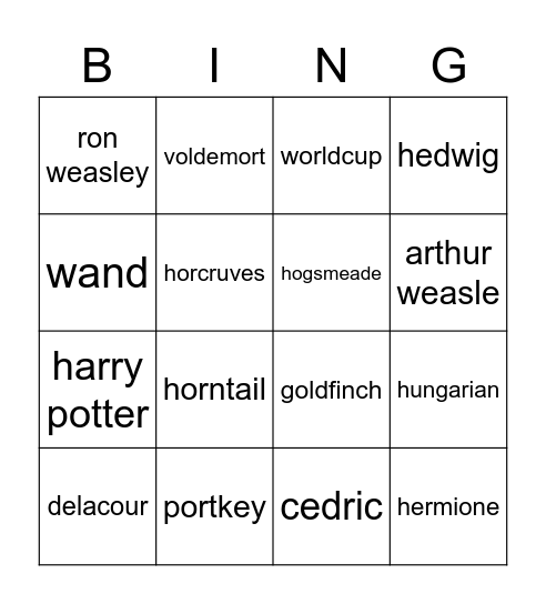 Harry potter Bingo Card