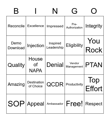 Maniac Monday PAS Week Bingo Card