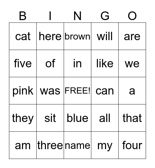 First Grade Sight Words Bingo Card