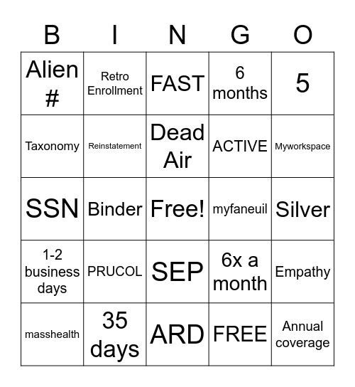 Health Connector Bingo Card