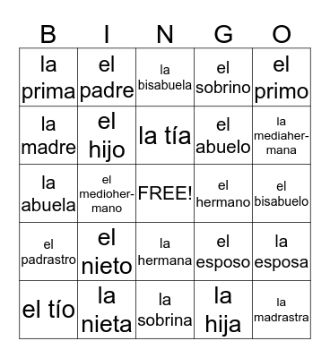 Familia Bingo Card