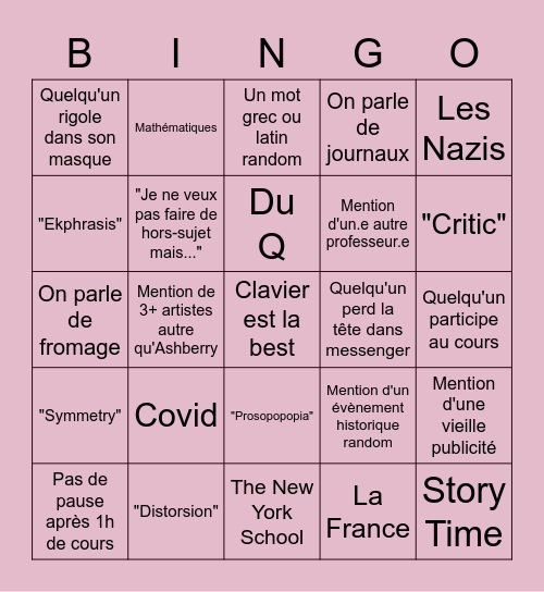 Le Bingo du Miroir Bingo Card