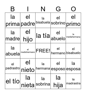 Familia Bingo Card