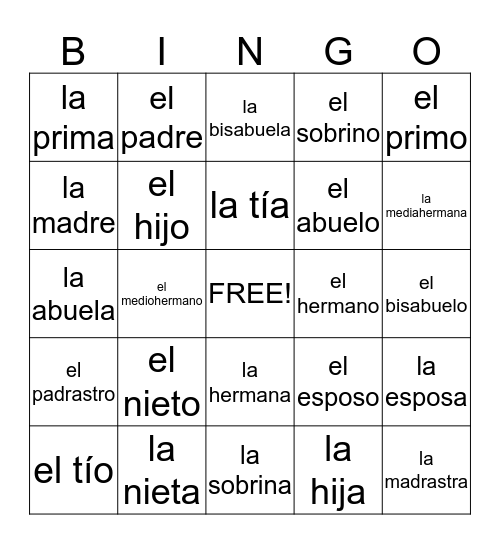 Familia Bingo Card