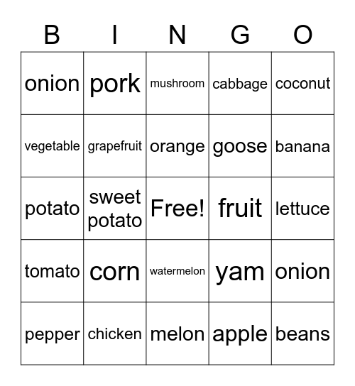 vocab! 1 Bingo Card