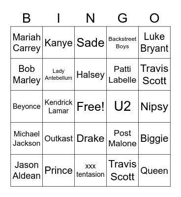 Musical Bingo Card