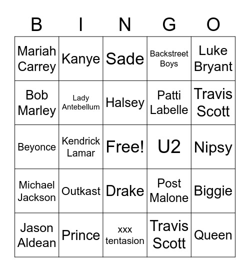 Musical Bingo Card